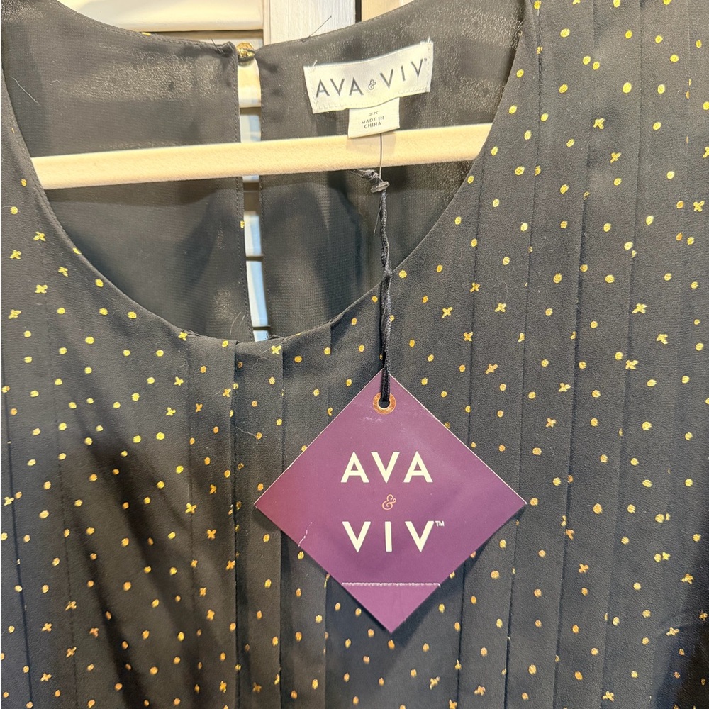 Ava & Viv Black Blouse with Gold Accents NWT